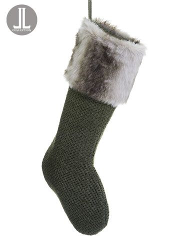 30.5" Knit/Fur Stocking  Green Brown (pack of 2)