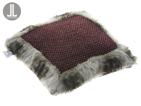 16"Wx16"L Knit/Fur Pillow  Burgundy Brown (pack of 2)