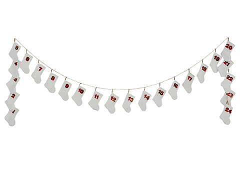 130" 24 Days of Christmas Stocking Garland Beige Red (pack of 4)