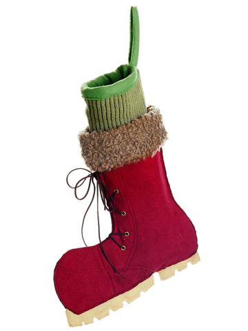 14" Ice Skate Stocking  Green Brown (pack of 4)