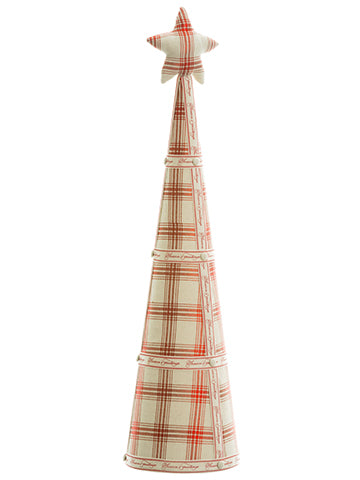 34.5" Season's Greetings Cone Topiary/Card Holder Beige Red (pack of 3)