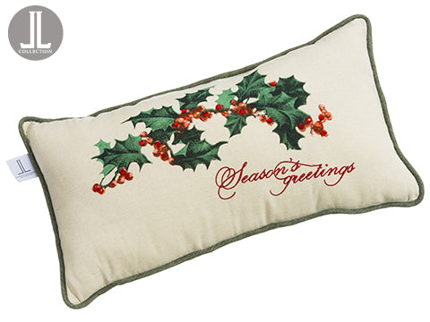 11.5"Wx21.5"L Rhinestone Holly Linen Pillow Beige Green (pack of 6)