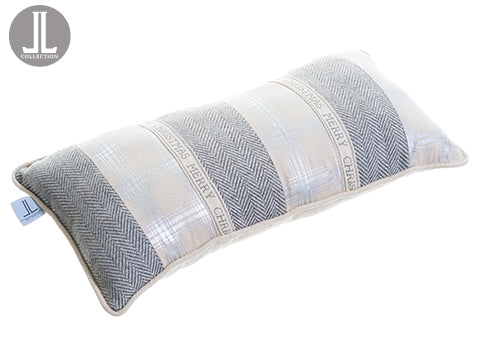 12"Wx22"L Merry Christmas Plaid-Herringbone Pillow Beige Gray (pack of 6)
