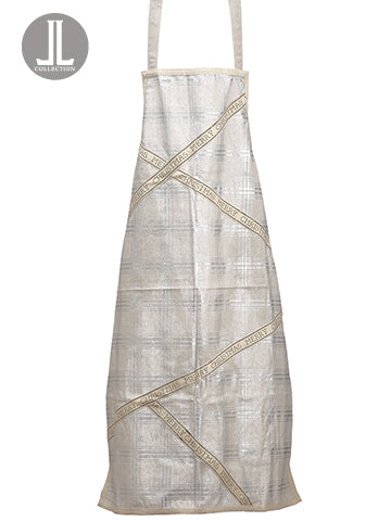 26"Wx35"L Merry Christmas Plaid/ Fishbone Pattern Apron Beige Gray (pack of 6)