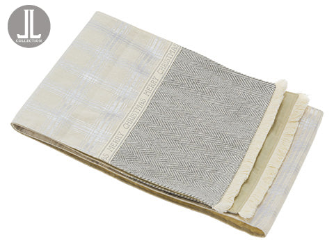 14"Wx72"L Merry Christmas Plaid/Fishbone Pattern Table Runner Beige Gray (pack of 6)
