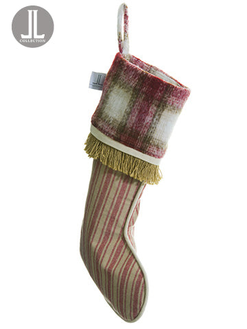 22.5" Stripe/Plaid Stocking  Burgundy Beige (pack of 6)