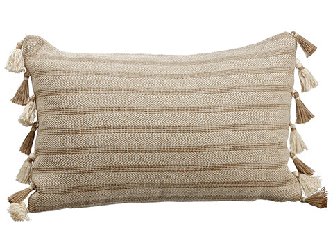 14"Wx22"L Stripe Pillow With Jute Tassel Natural (pack of 2)