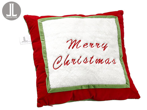 15.5"Wx15.5"L Merry Christmas Fur Pillow White Red (pack of 2)