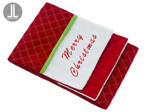 14"Wx72"L Merry Christmas Velvet/Fur Table Runner Red Green (pack of 4)