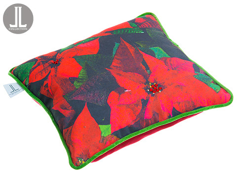 16"Wx16"L Poinsettia Velvet Pillow Red Green (pack of 6)