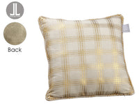 16"Wx16"L Plaid/Faux Leather Pillow Gold Beige (pack of 6)