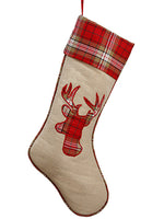 20" Plaid Reindeer Jute Stocking Red Natural (pack of 6)