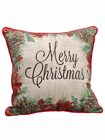 15"Wx15"L Merry Christmas Burlap Pillow Red Beige (pack of 4)