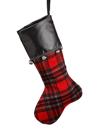 22" Plaid Chalkboard Fabric Stocking Red Black (pack of 6)