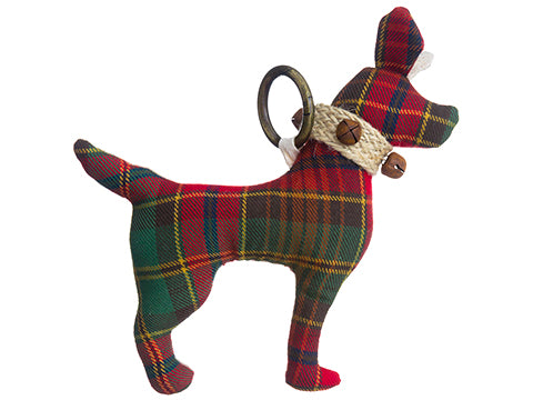 7" Plaid Dog Doorknob Hanger With Bells Red Green (pack of 6)