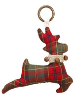7" Plaid Reindeer Doorknob Hanger With Bells Red Green (pack of 6)