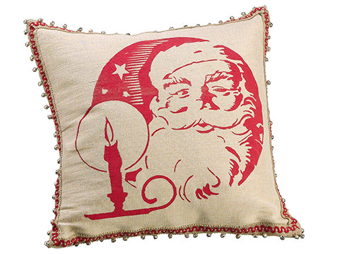 16"Wx16"L Santa Burlap Linen Pillow with Bell Natural Red (pack of 2)