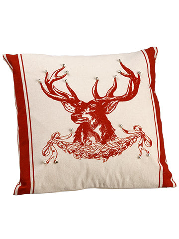 16"Wx16"L Reindeer Pillow With Bells Red Beige (pack of 2)