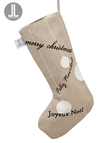 22" Merry Christmas Stocking  Beige Jute (pack of 6)