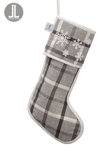 22" Snowflake Stocking  Gray White (pack of 6)