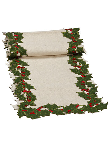 16"Wx72"L Holly Berry Table Runner Cream Green (pack of 4)