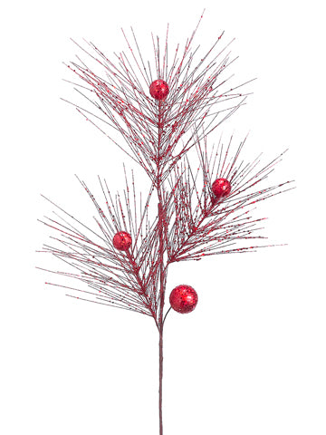 31" Glittered Ball/Pine Spray  Red (pack of 24)