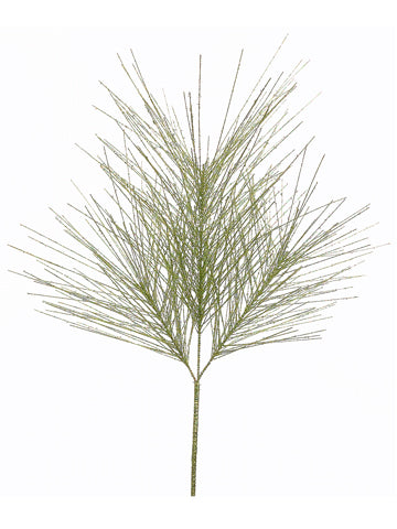 24" Glittered Long Needle Pine Spray x3 Green Silver (pack of 24)