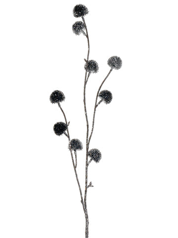 30" Glittered Billy Button Spray Black Silver (pack of 12)