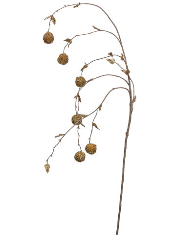 41" Glittered Pompom Willow Spray Gold (pack of 12)
