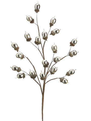 23" Glittered Acorn Spray  Pearl (pack of 24)