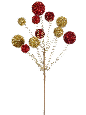 28" Glittered Ball Spray  Gold Red (pack of 12)