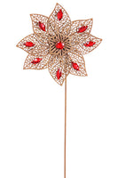 16" Rhinestone Flower Spray  Gold Red (pack of 12)
