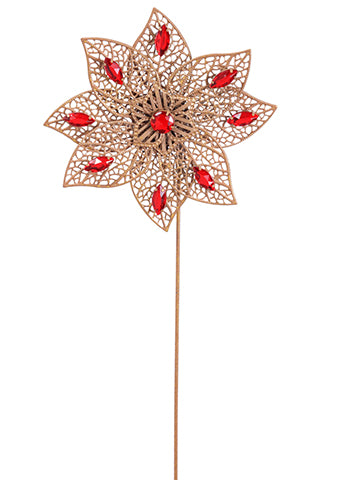 16" Rhinestone Flower Spray  Gold Red (pack of 12)