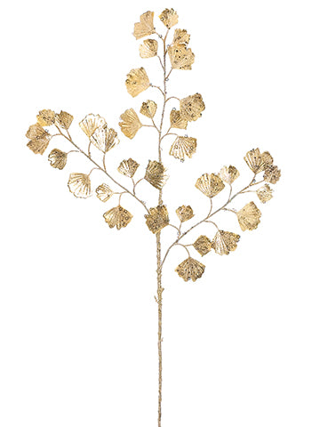 36" Glittered Gingko Leaf Spray Gold Amber (pack of 24)
