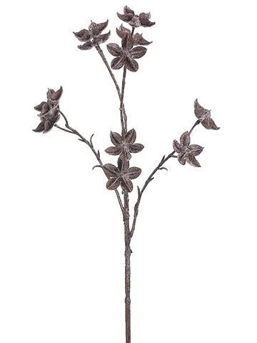 25" Glittered Cotton Pod Spray Brown (pack of 24)