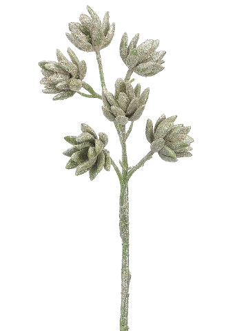 18" Glittered Soft PE Sedum Spray Green (pack of 12)