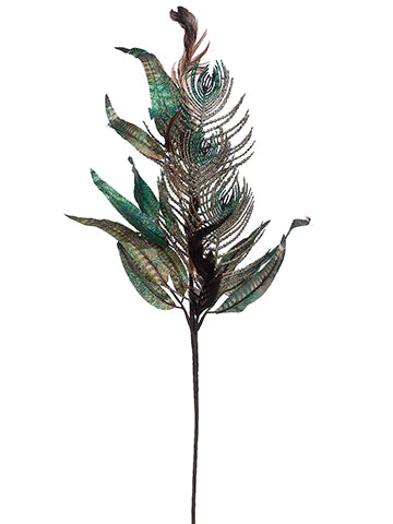 31" Glittered Peacock Spray  Peacock (pack of 12)