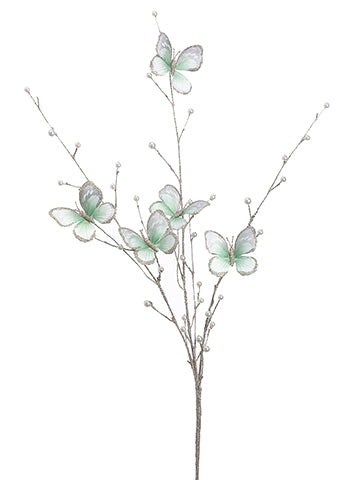 31" Glittered Butterfly/Pearl Spray Green Gold (pack of 12)