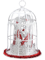 6" Glittered Cardinal and Twig Glass Birdcage White Red (pack of 1)