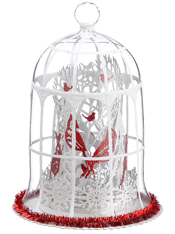 6" Glittered Cardinal and Twig Glass Birdcage White Red (pack of 1)