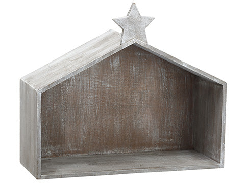 13"Hx8"Wx20"L Wood House With Star Gray Whitewashed (pack of 4)