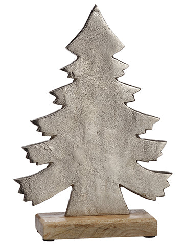11" Aluminum Christmas Tree With Wood Base Silver (pack of 2)