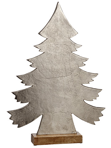 25.5" Aluminum Christmas Tree With Wood Base Silver (pack of 2)