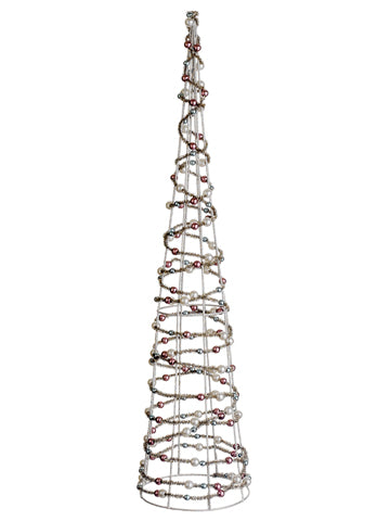 24.5" Tinsel Cone Topiary w/Pearl Silver Pearl (pack of 2)