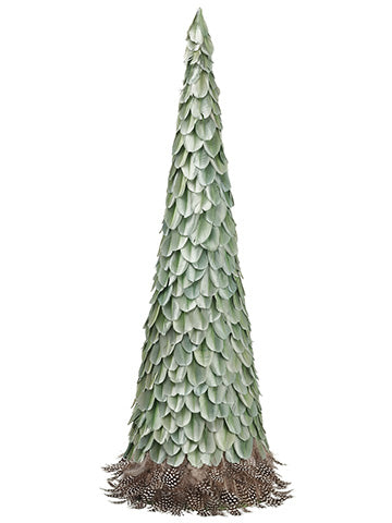 32" Battery Operated Feather Cone Topiary with Lights Green Brown (pack of 2)