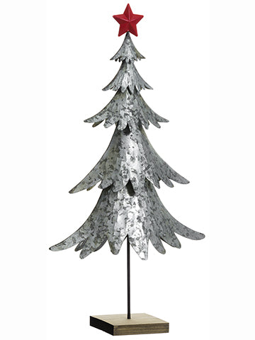 26" Metal Tree With Star  Gray Red (pack of 2)