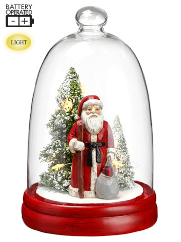 10"H Battery Operated Santa/Christmas Tree in Glass Dome With Light Red Green (pack of 2)