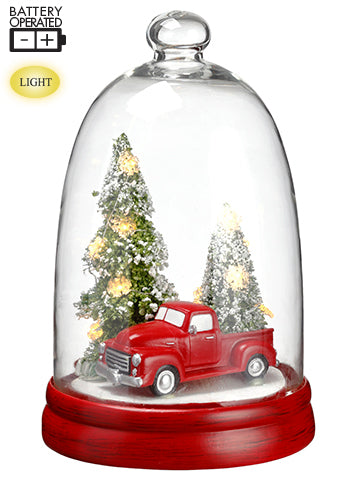 10"H Battery Operated Car/Christmas Tree in Glass Dome With Light Red Green (pack of 2)