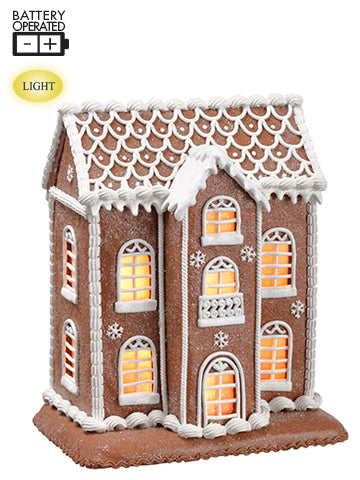 9"H Battery Operated Gingerbread House With Light 9"Hx6"Wx7.75"L Brown White (pack of 2)