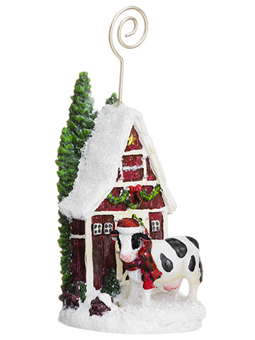4" Snowed House With Christmas Tree Namecard Holder Red White (pack of 12)
